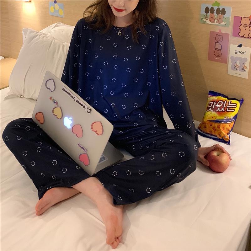 Women's Cute Cartoon Pajama Set - Long-Sleeve Top & Trousers