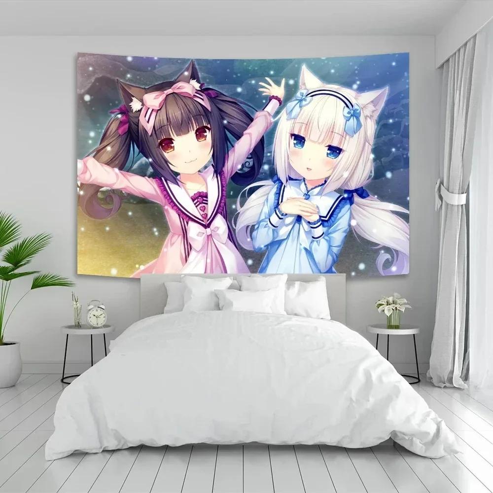 VIKAMA Аниме-гобелен с персонажами Nekopara Chocola и Vanilla Neko для декора стен аниме-комнаты и спальни