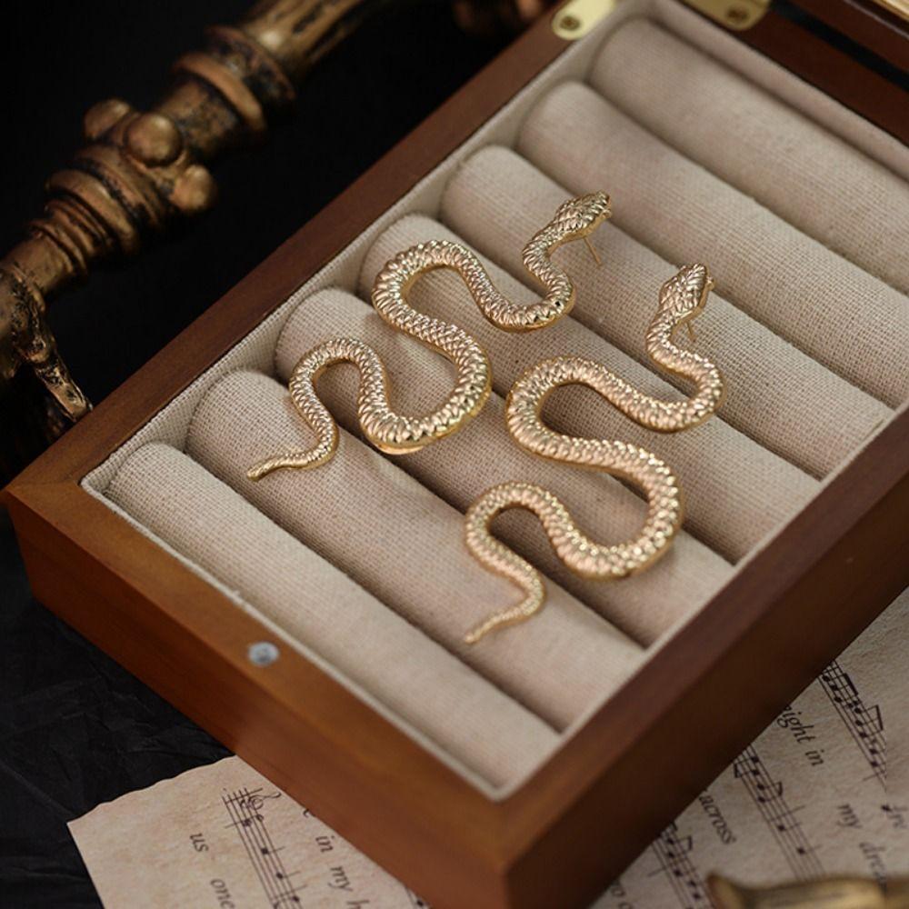 Exaggerated Animal Snake Stud Earrings Sexy Metal Earrings Fashion Snake Shaped Earrings  Women