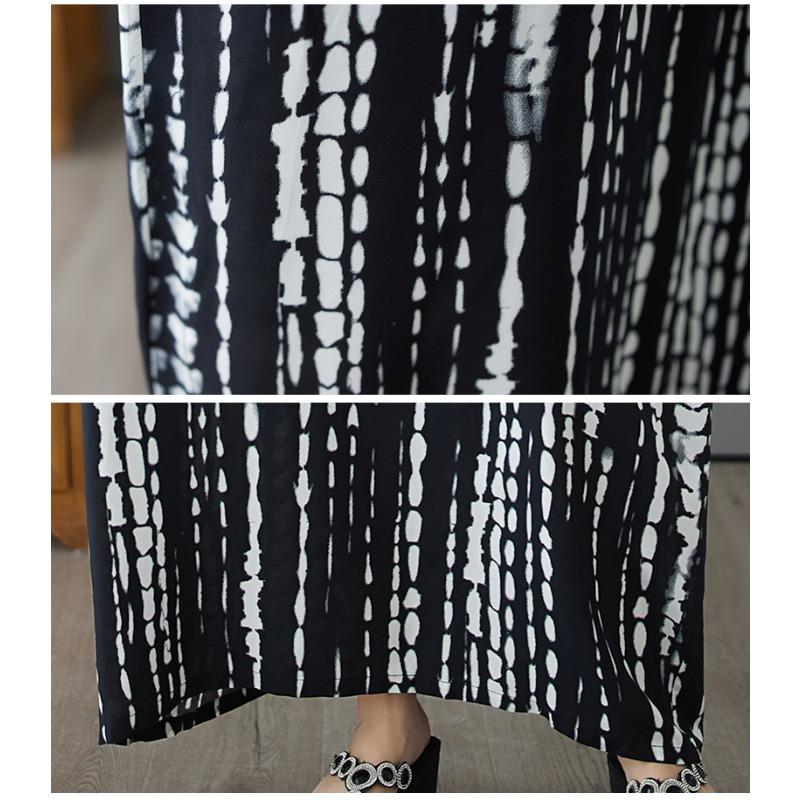 DIMANAF Plus Size 2025 Летнее длинное принтованное платье женское базовое винтажное пляжное повседневное платье с V-образным вырезом свободное платье