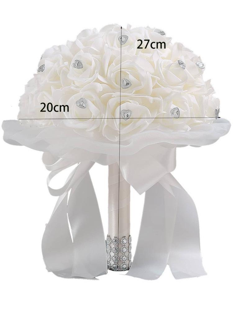 Искусственная атласная лента Роза Белый букет для невесты Подружки невесты с ромбовидными мягкими лентами Свадебные цветы в руках для украшения свадебной вечеринки