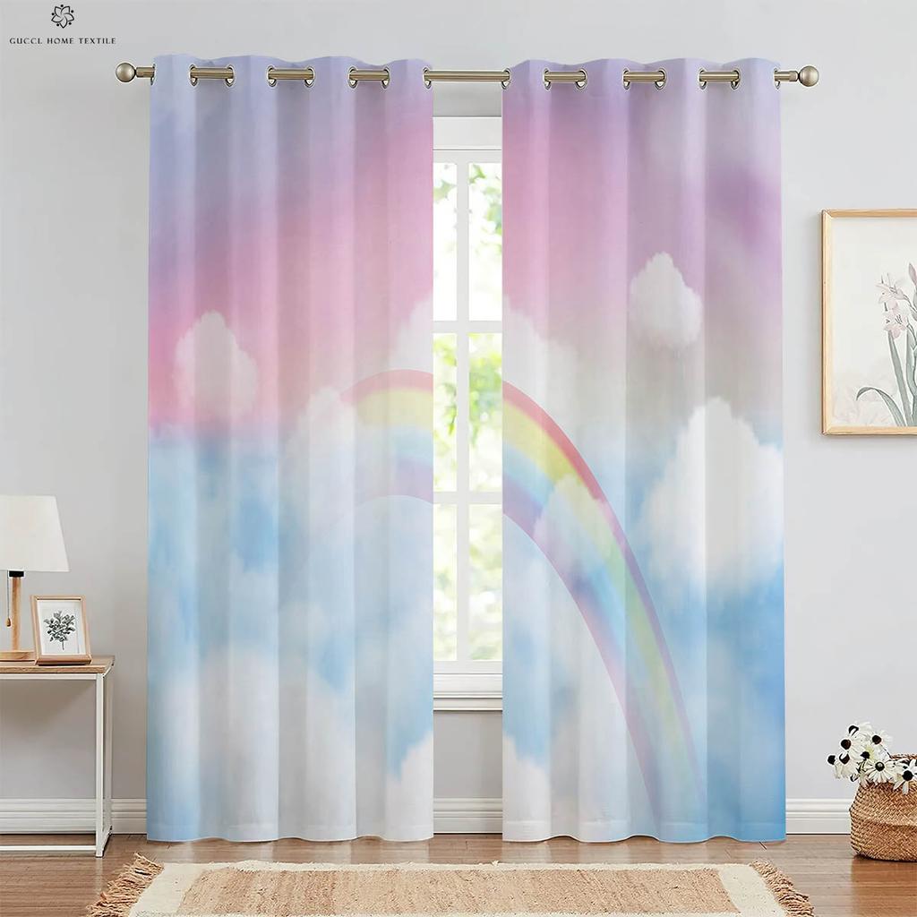 Блестящие цветные шторы с градиентным принтом, 100% полиэстеровое волокно, детская комната, гостиная, кабинет, декоративные, радуга