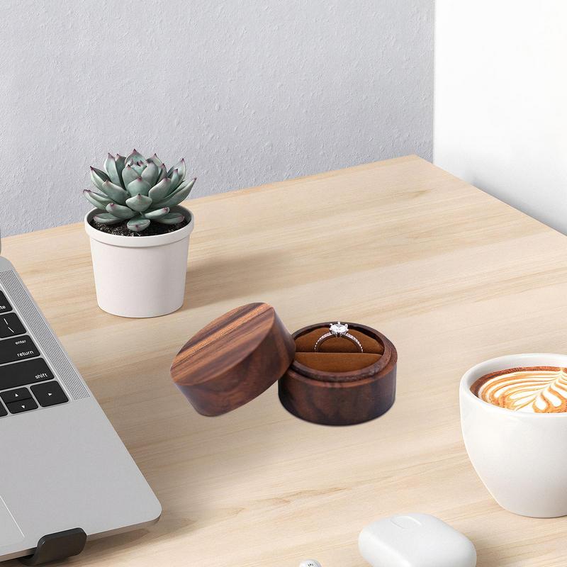 Дизайн круглого окна Кольцо из массива черного ореха Элегантная упаковка Роскошное ощущение День свадьбы Круглый держатель для помолвочного кольца