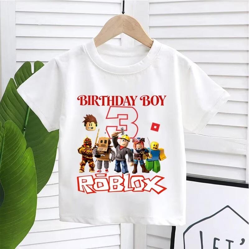 Новые детские футболки Roblox с мультяшными принтами, цифрами на день рождения, для мальчиков и девочек, повседневные, с коротким рукавом, летние топы, детская одежда
