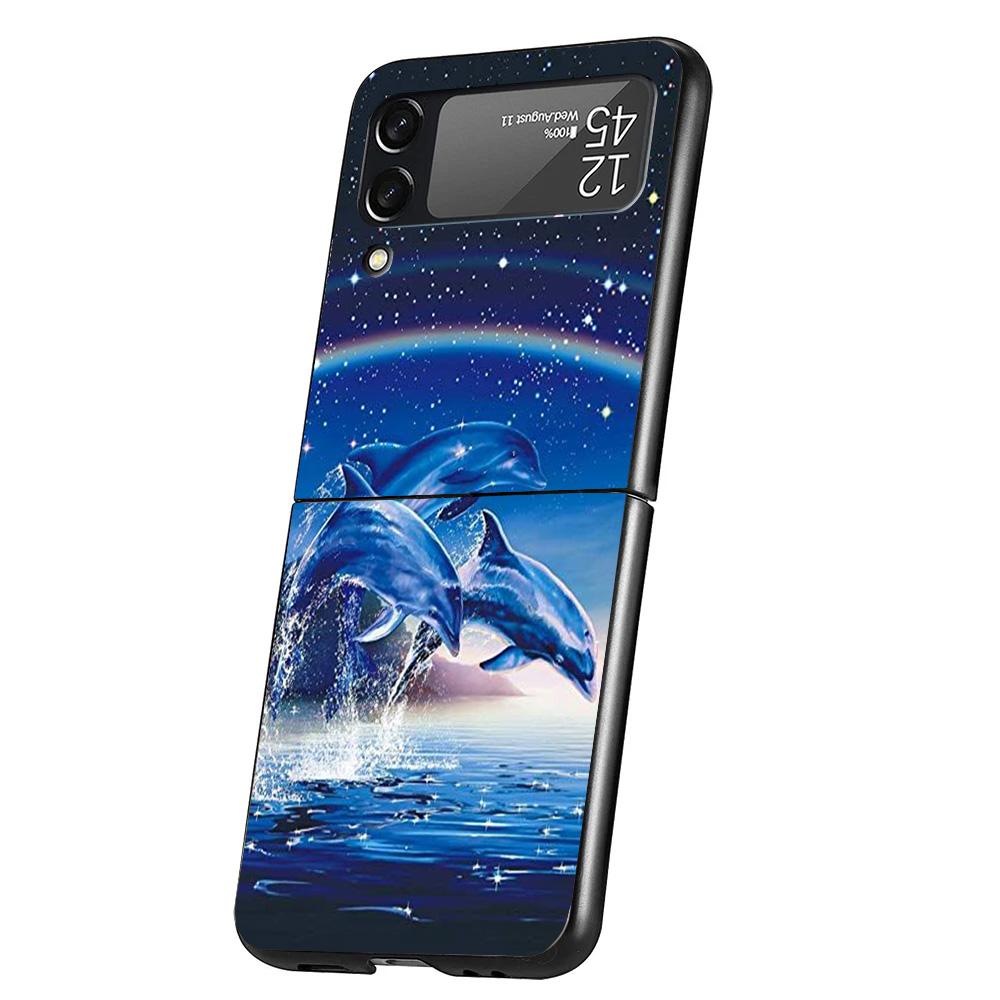 Ocean Animal Cute Dolphin Case Phone Cover for Samsung Galaxy Z Flip 6 5 4 3 5G ZFlip6 ZFlip5 ZFlip4 ZFlip3 Black Hard Trend Fun