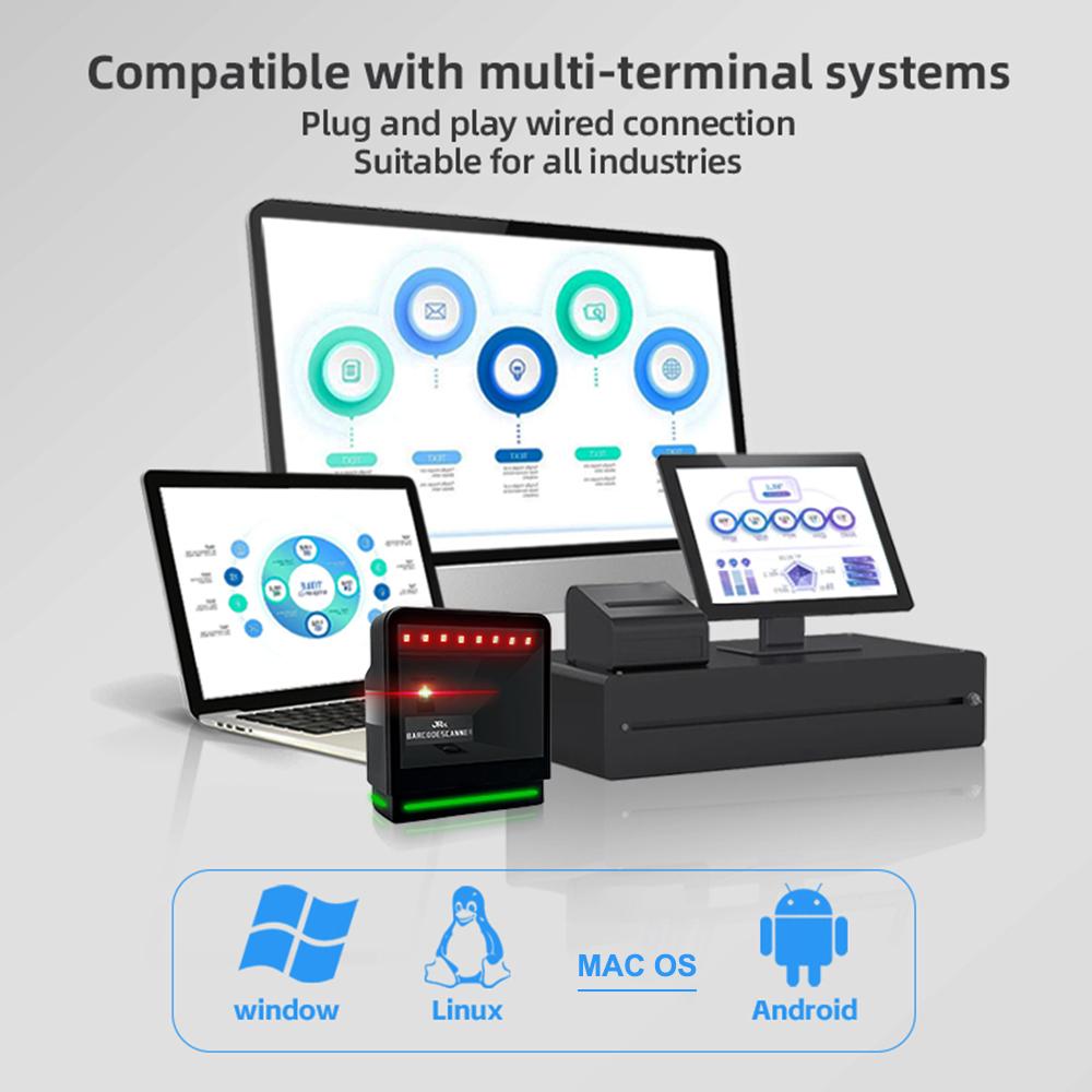 1D 2D Настольный сканер штрих-кода Считыватель QR-кода Всенаправленный интеллектуальный датчик сканирования Проводной USB