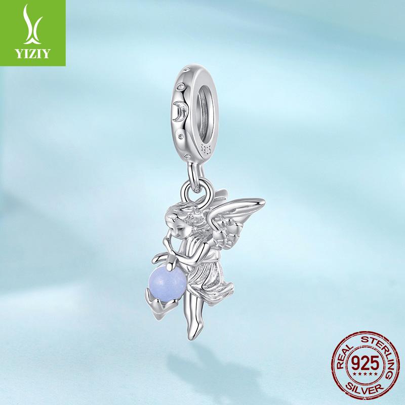 S925 Sterling Silver Luminous Angel Pendant, Smart Luminous Stone Diy Beaded Jewelry Accessories