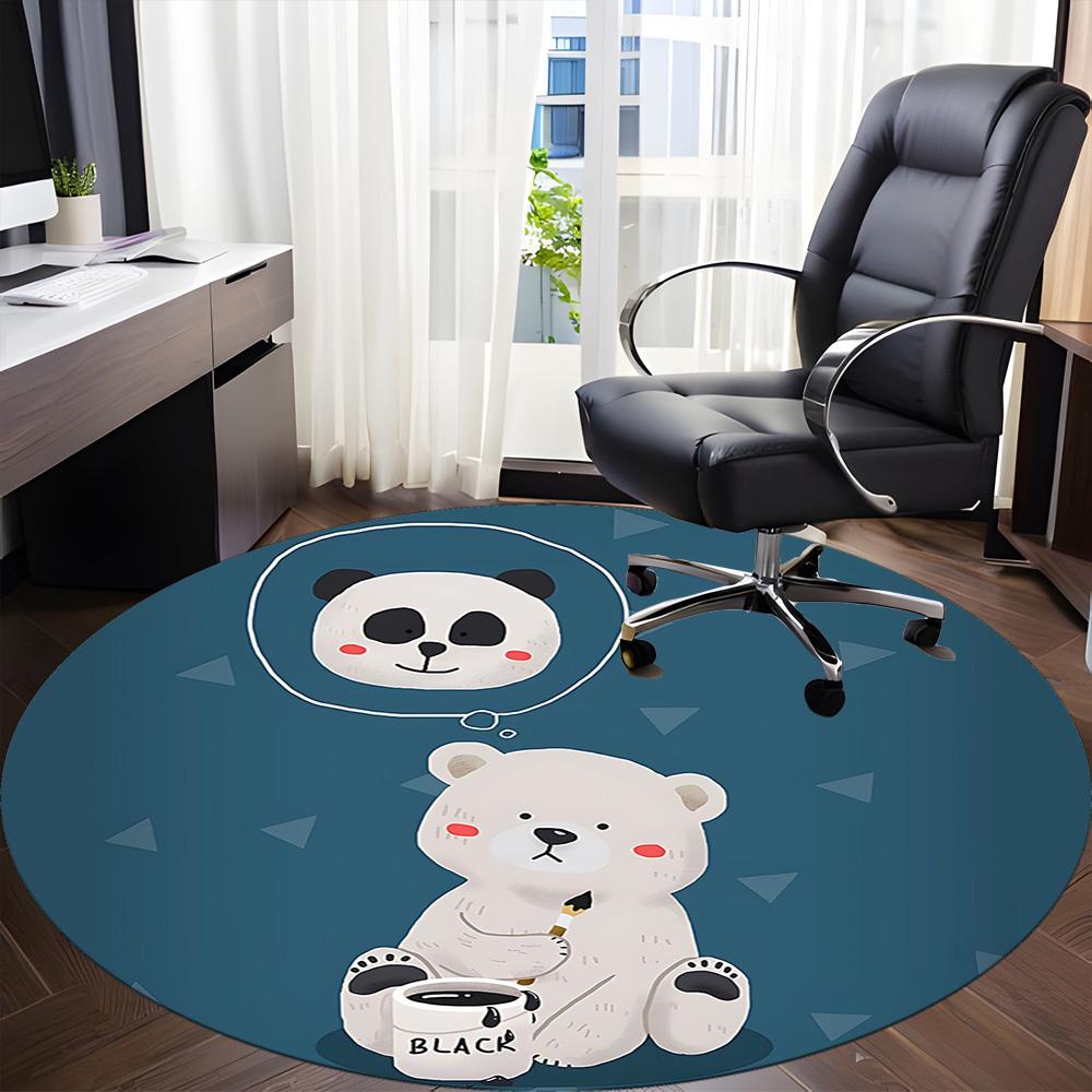 1pc Panda Bear Office Round Area Rug, Indoor Mat Suitable For Office, Under Office Chairs Bedroom Living Room Home Decor, Room Deco