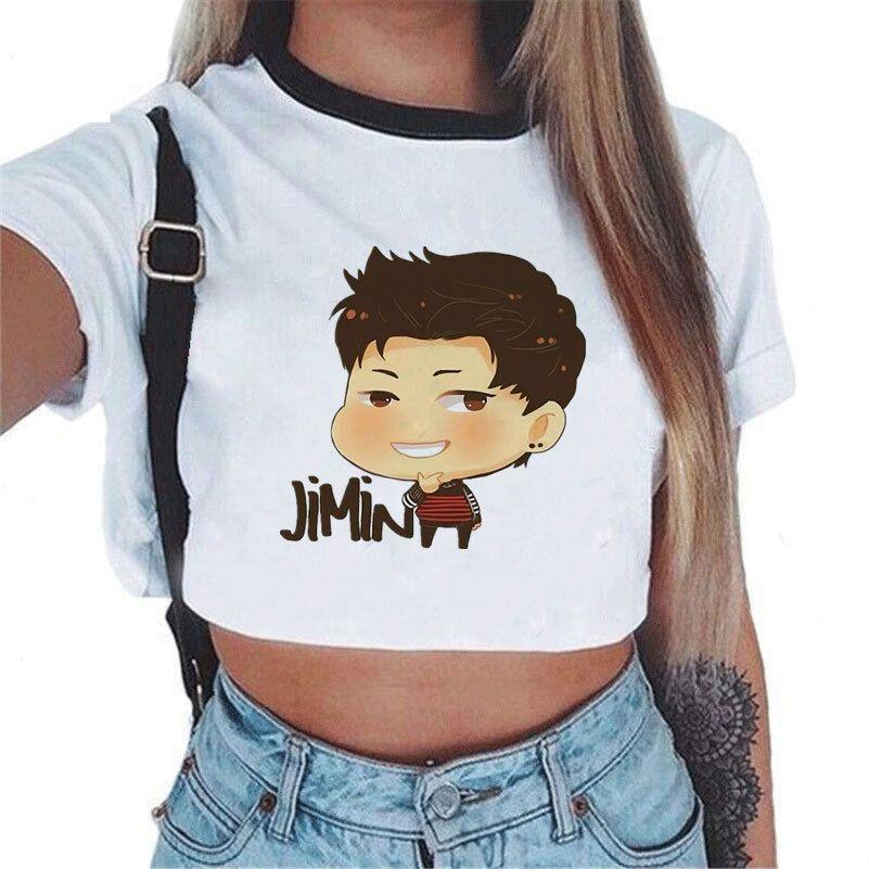 Женский топ с коротким рукавом K-pop BTS Bangtan Boys с милым рисунком, идеально подходит для лета