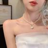Trendy Light Luxury Pearl Heart Necklace: Versatile Beaded Clavicle Chain for Women's Style