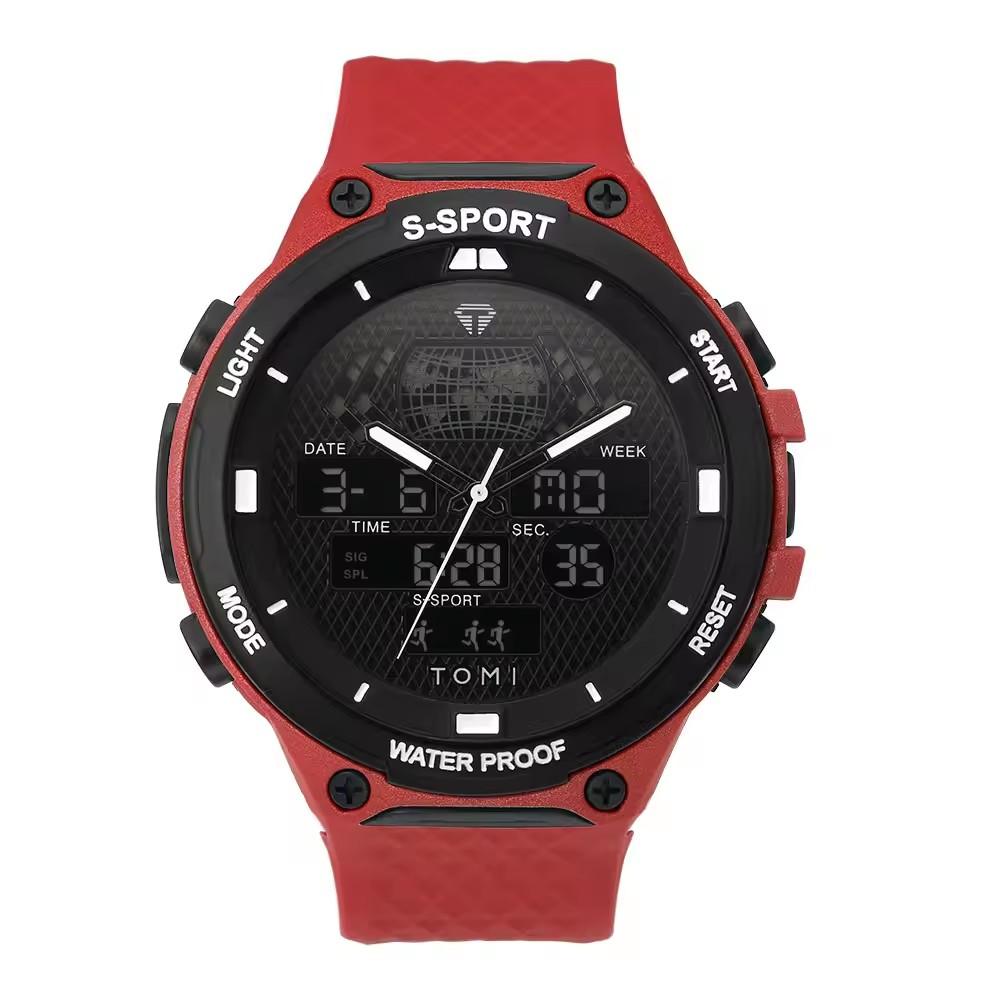 TOMI T215 Sport Digital Watch LED Display Simple Design Stop Watch Leather Band Auto Date Daily Use Wristwatch for Men