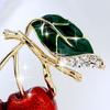 Cute Cherry Rhinestone Leaf Enamel Vibrant Vivid Cherry Brooch Color Pin Shawl Scarf Lapel Badge