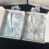 Koreyscha uslubdagi ayollar uchun ipak imitatsiyasidan tikilgan pijama - Bahor va kuz uchun uzun yengli siyohli rasm ikki qismli to'plami
