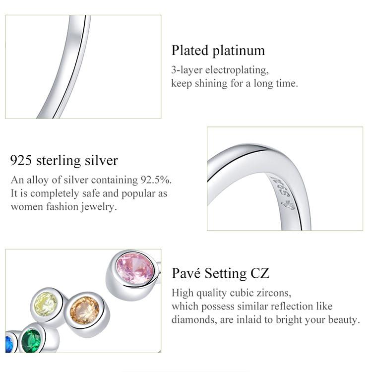 BAMOER 925 Sterling Silver Romance Colorful Bubbles Rings, Women Multicolor Zircon Resizable Rings