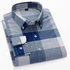 Regular Fit Pure Cotton Business Male Plaid Shirt Long Sleeve Quality Checkered Male Tops with Chest Pocket Office Casual