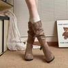 Весенние и осенние классические ковбойские ботинки женские грубые длинные ботинки показывают ноги тонкие и удобные штабелируемые ботинки