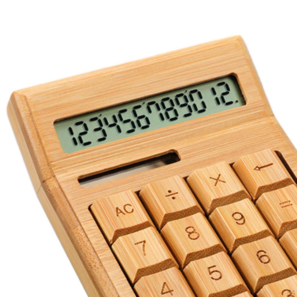 Калькулятор на солнечных батареях, 12-значный настольный калькулятор, бамбук, большие кнопки, простой в использовании для студентов