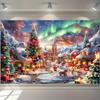 Фоновая ткань для украшения рождественской вечеринки, рождественский городок, Аврора, снежная сцена, гобелен, подходящий для украшения дома на открытом воздухе
