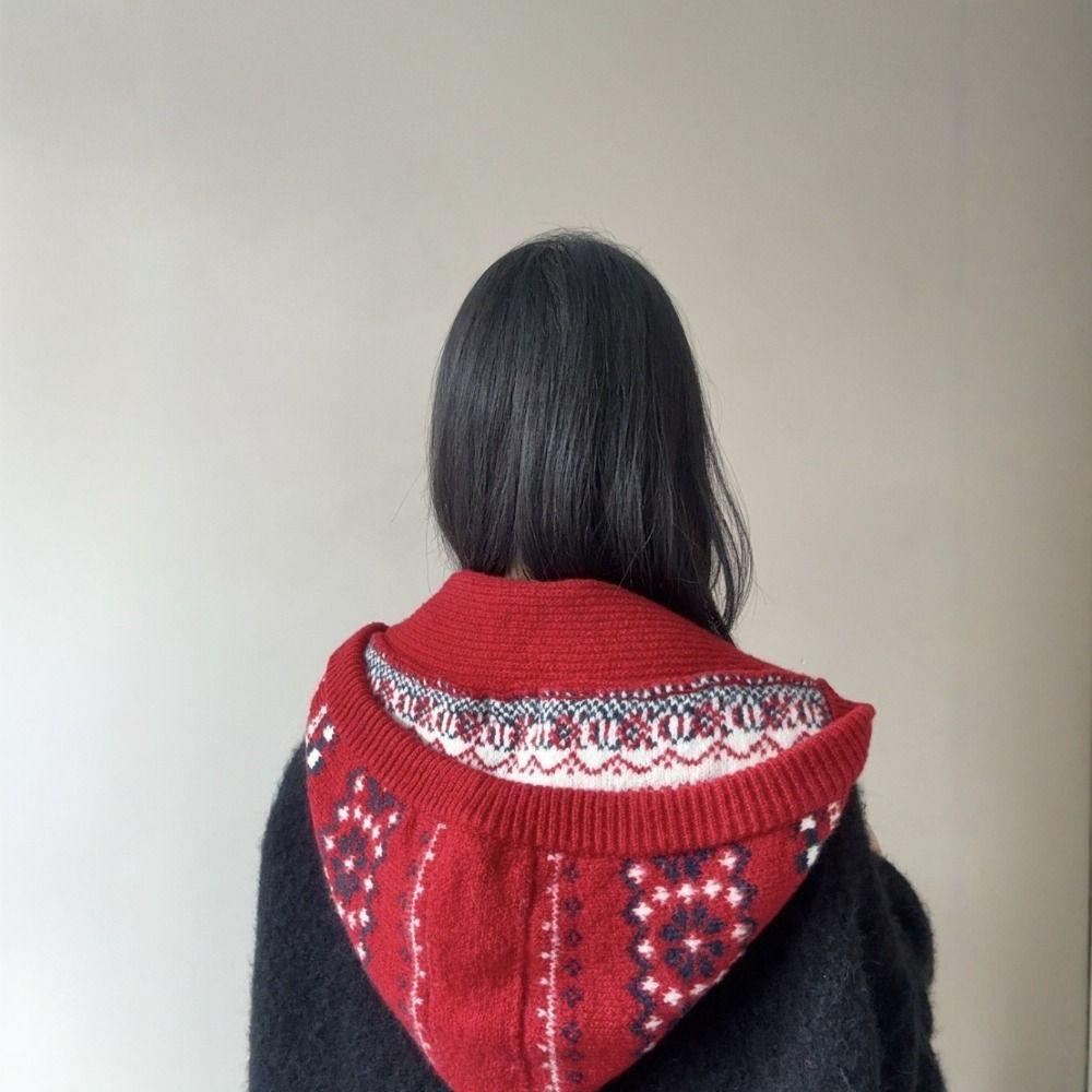 Fair Isle Style Ear Protection Hat Scarf Cap Winter Cap Warm Hooded Hat Outdoor