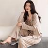 Women's Modal Long Sleeve Pajama Set with Bra Pads, Camisole, and Pants, Fall/Winter 3-Piece Set, Suitable for Outdoors.