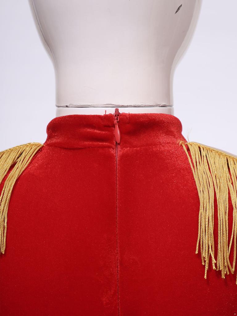 Цирковой купальник для девочек с длинным рукавом, эполетами с кисточками и сетчатой пачкой-туту, костюм для рождественского фестиваля и выступлений