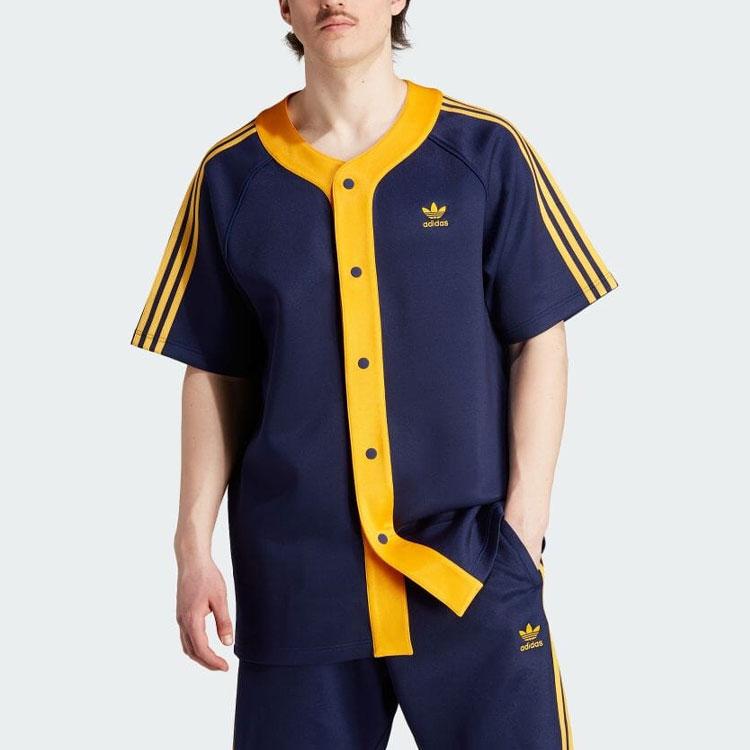 Adidas Мужская рубашка с коротким рукавом Originals Three Stripes Color Block Logo, темно-синяя IM4458