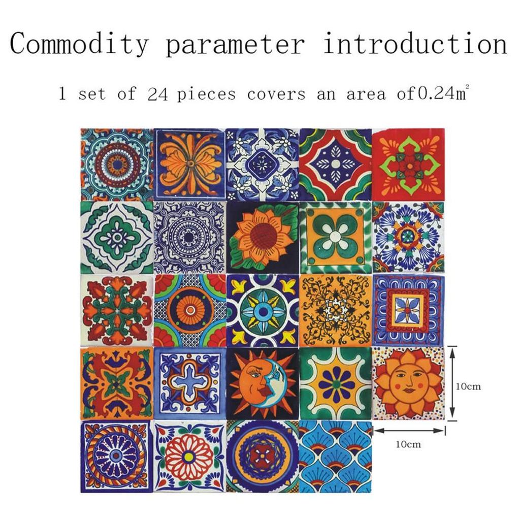 24 шт. Винтажная самоклеящаяся наклейка на стену для ванной комнаты, кухни, водонепроницаемая наклейка на плитку