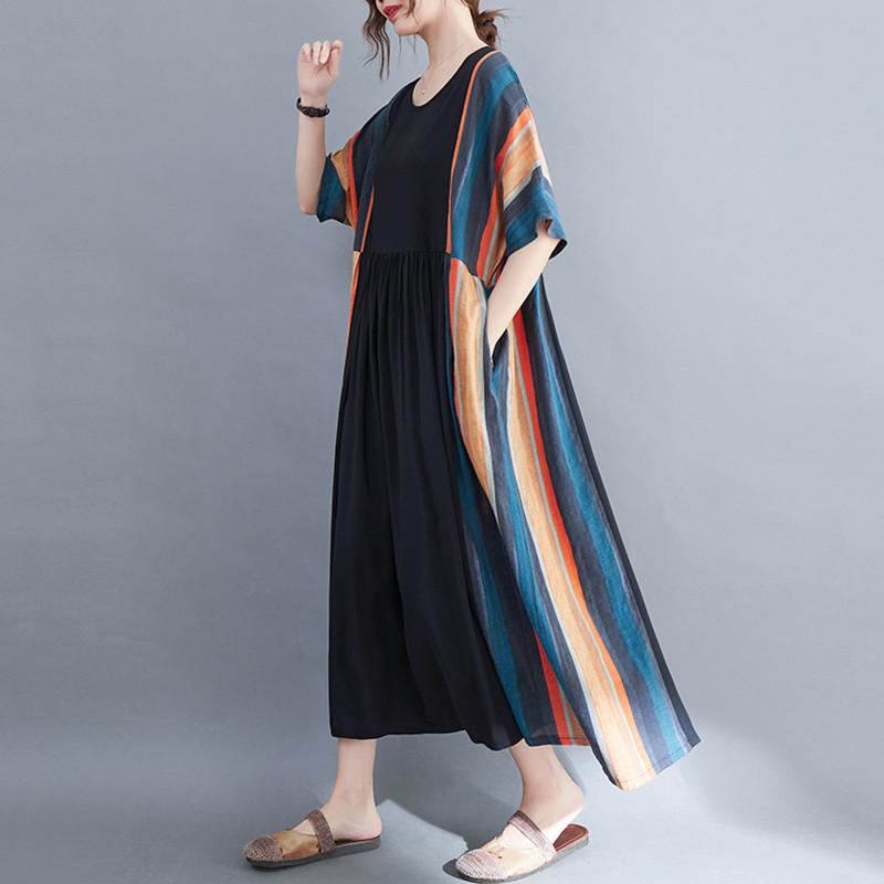 Short Sleeve Plus Size Cotton Women Casual Loose Long Dress