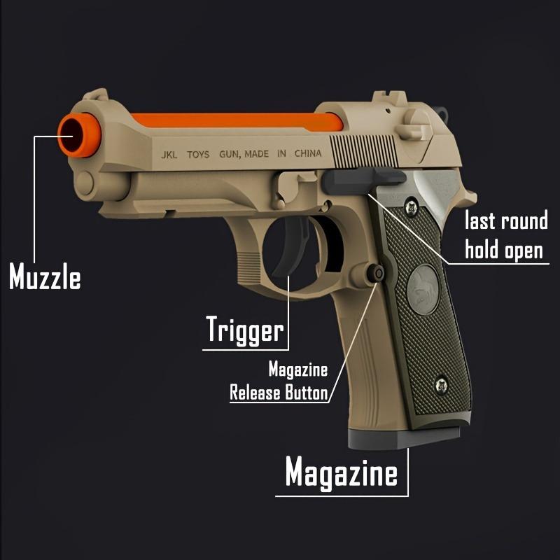 Игрушечный пистолет Beretta 92F Пистолет с мягкими пулями Выбрасывание гильз Непрерывная стрельба, Отдача, Игры на стрельбу для активного отдыха