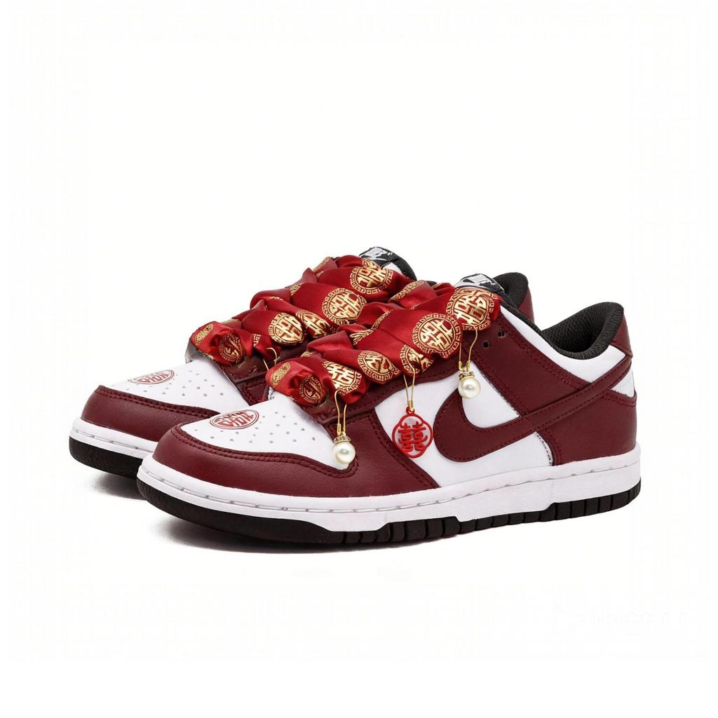 Nike Dunk Love Forever Leather Abrasion Resistant Low top Athleisure Skate Shoes Unisex Burgundy GS DD1503-101(Team1841-SSBOX)