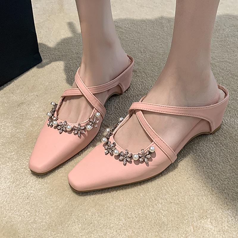 Модные хрустальные женские шлепанцы с ремешком через пятку, туфли-мюли для платья, дизайнерские женские босоножки на каблуке, летние модные шлепанцы 2025, женская обувь