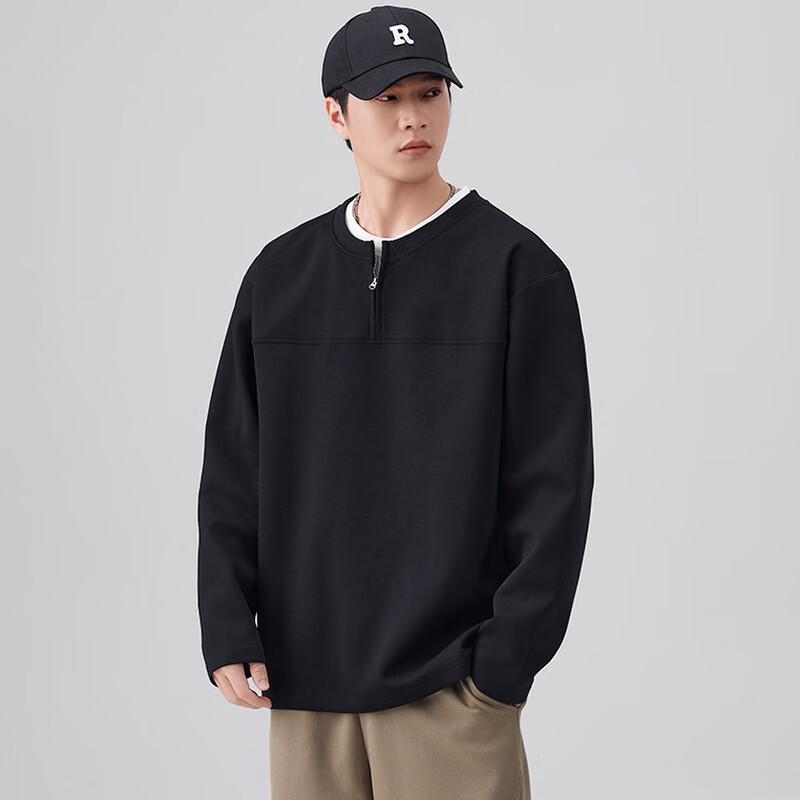 Romon Men's Heavyweight Half-Zip Fake Two-Piece Sweatshirt
