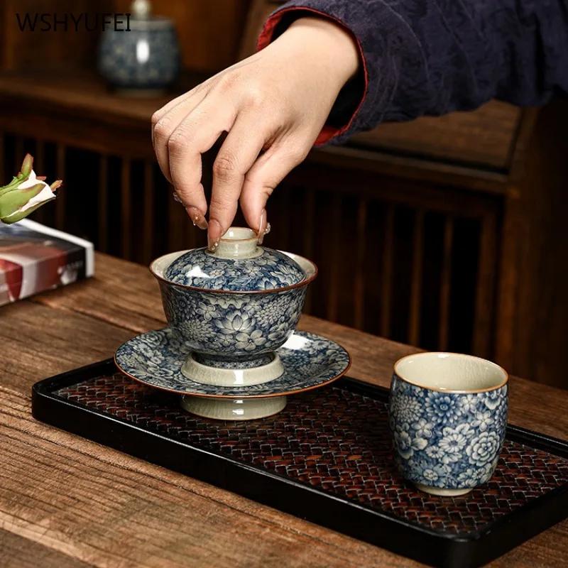Сине-белая керамика Ru Kiln, чаша Three Talent, бытовая китайская чайная чаша, ретро-чайник, 1 шт.