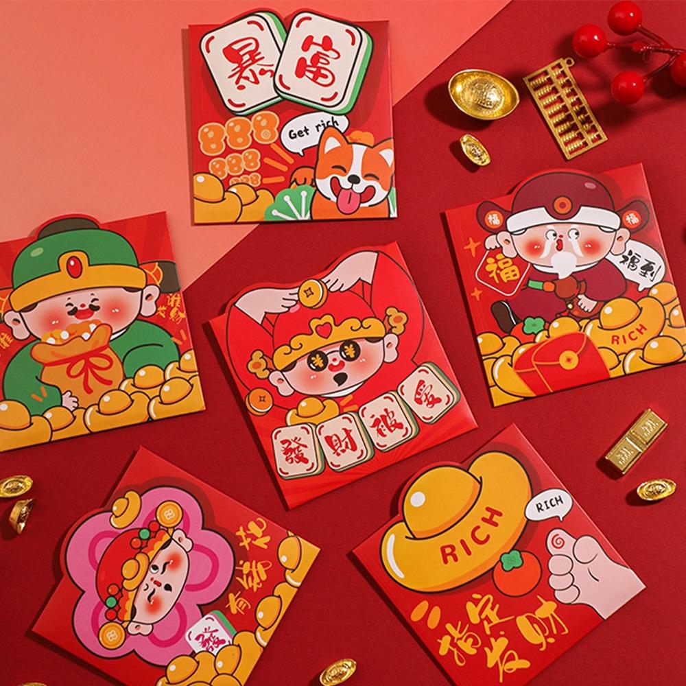 6pcs Chinese Style 2025 Snake Year Red Envelopes Cartoon New Year Money Packets  Graduation