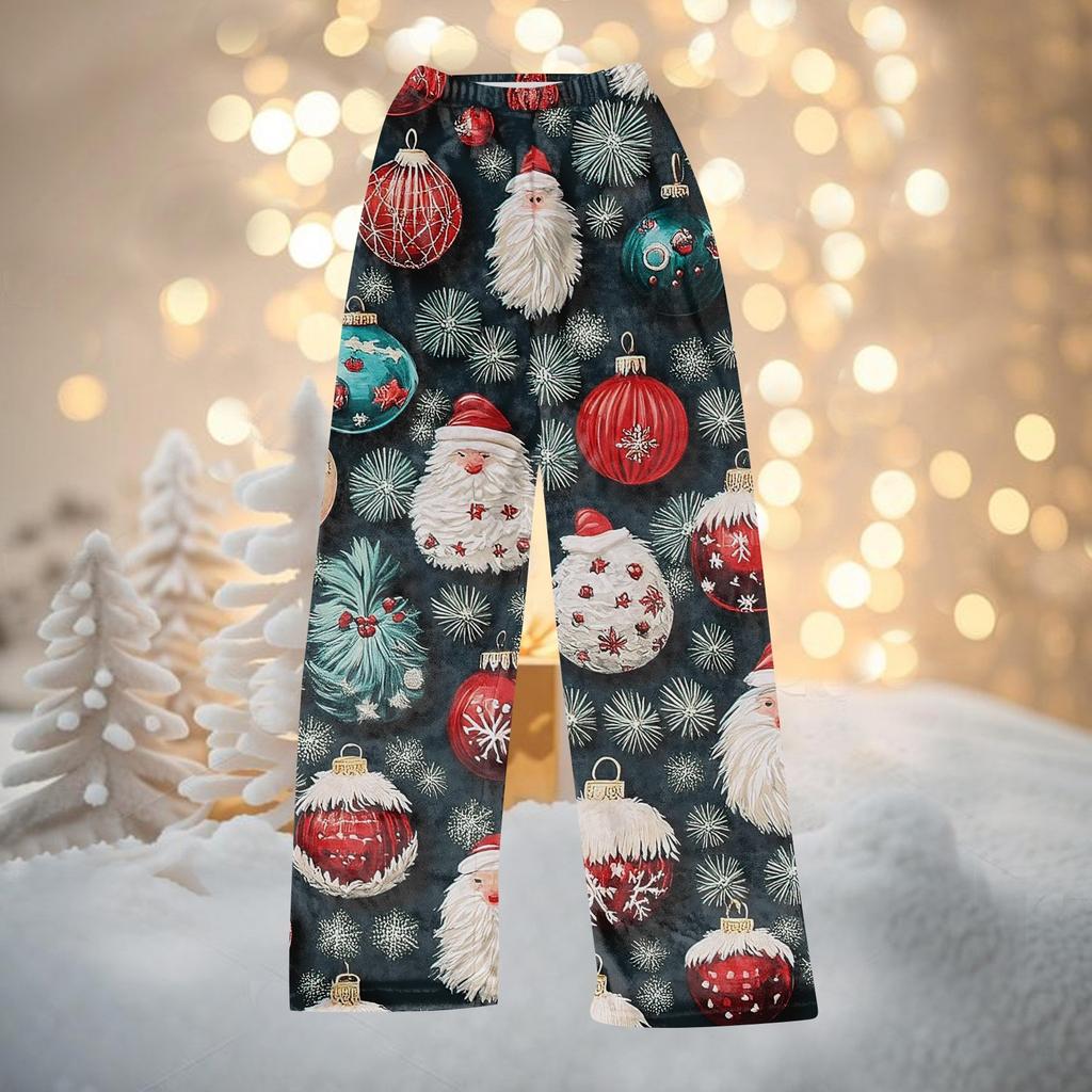 Women Winter Pants Full Length Long Trousers Christmas Printed Pants