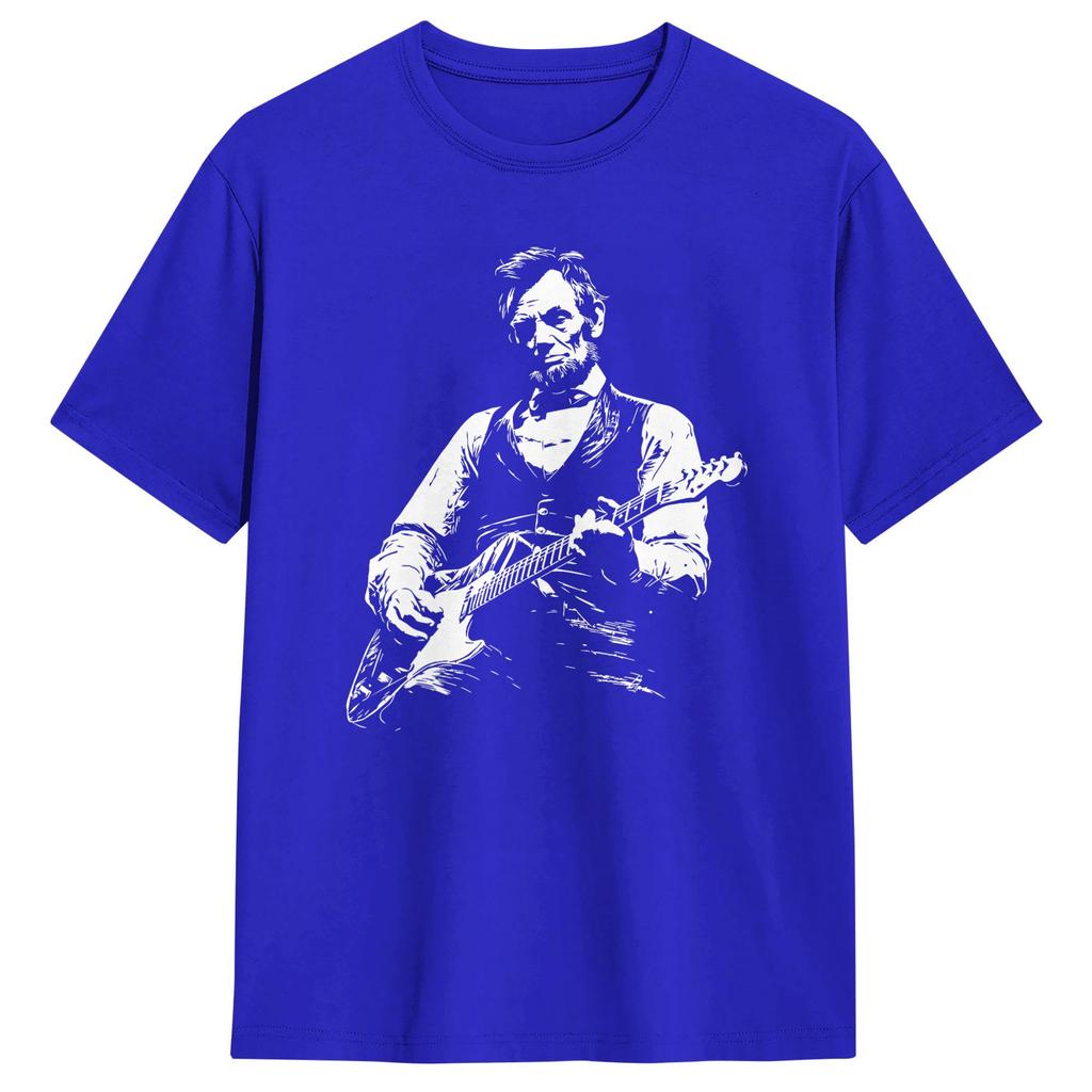 President Abraham Lincoln Playing Guitar Abe Lincoln Cotton T Shirt For Unisex Summer Awesome T Shirts Hippie Tee Shirt Tops