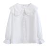 Весенняя мода Slim Fit Женские белые повседневные рубашки Кукольный воротник с длинным рукавом Кружевная женская блузка