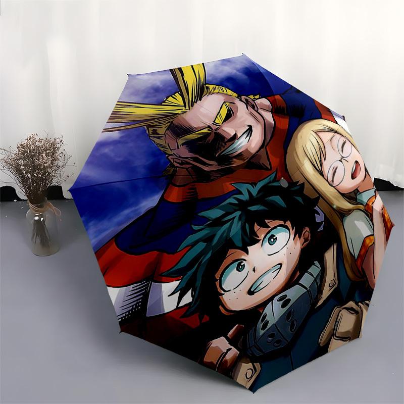 1pc My Hero Academia All Might, Izuku Midoriya & Himiko Toga, Automatic Opening Umbrella with Portable Tri-Fold Design, 8-Bone Iron Frame Outdoor Umbr