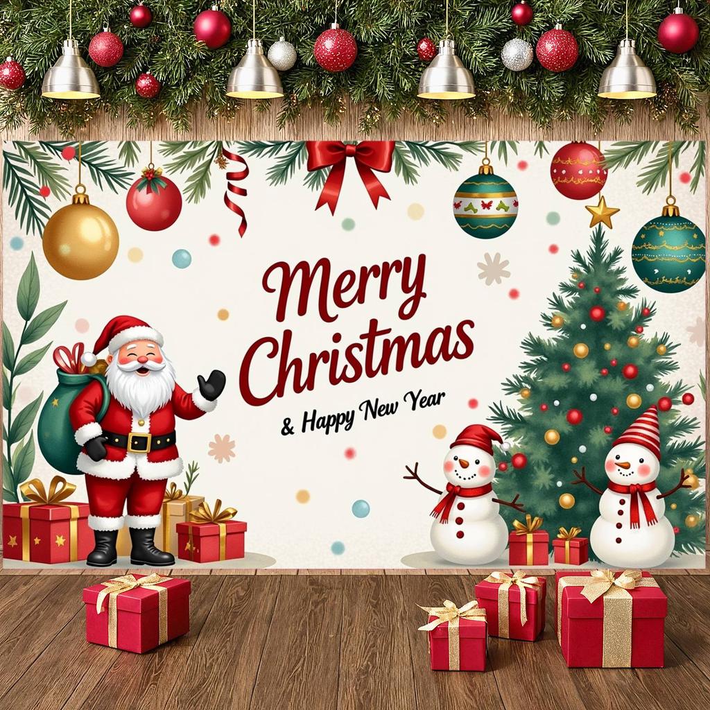 Holiday Banner Green Leaves Merry Christmas Banner Snowman Banner Christmas Theme For Indoor Event New Year Celebration Family