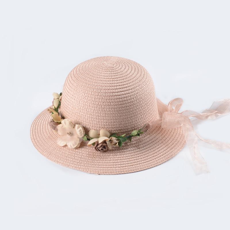 Straw Sun Hat with Decorative Faux Roses, Breathable UV Protection Wide Brim, Comfortable Portable Flat Top Cap