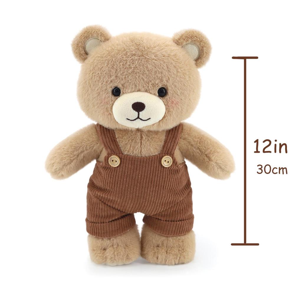 Corduroy Overalls Bear Plush Toy Duo - Hugging Figurine Birthday Gift