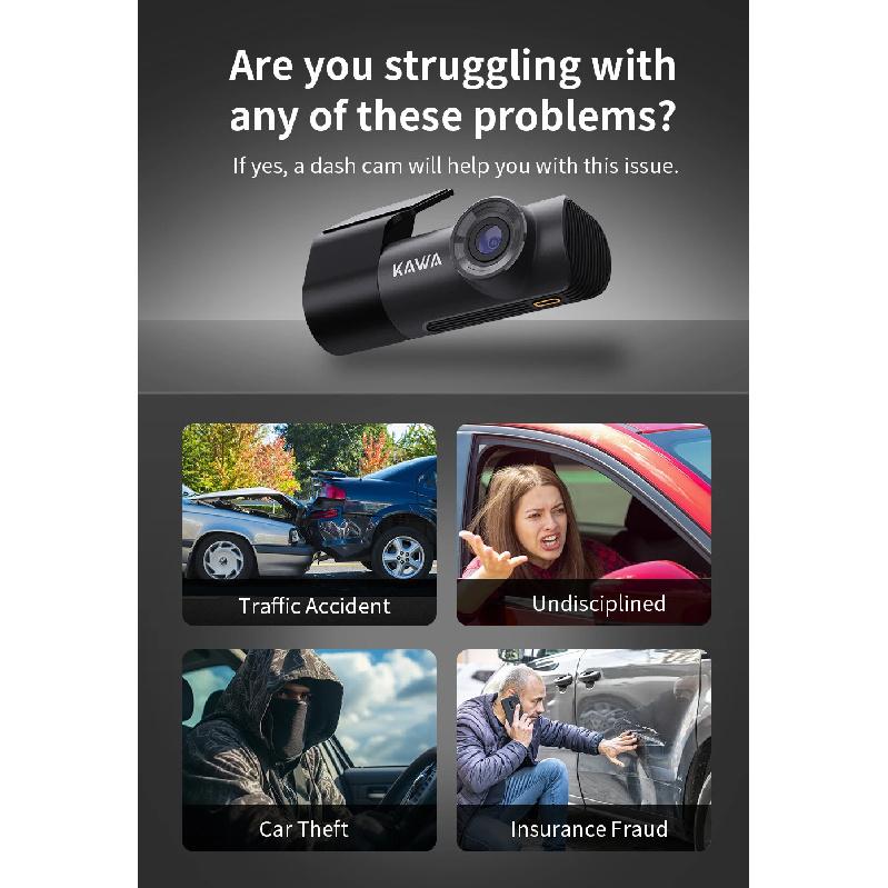 2K Dash Camera For Car DVR Dash Cam KAWA D5 Video Recorder Emergency Voice Control Night Vision WiFi APP Monitor WDR Dashcam