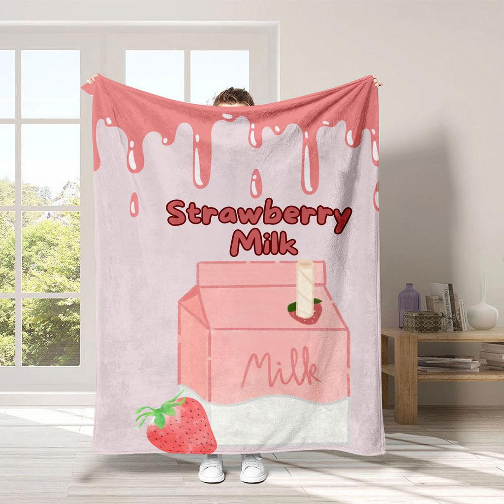 Cute Strawberry Cow Printed Blanket for Sofa Bed Travel Camping Living Room Office Conditioning Blanket for All Seasons Gifts