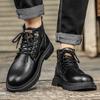 Men's Boots, New Autumn British Style Retro High Top Workwear Leather Shoes, Mid Top Business Casual Men's Shoes