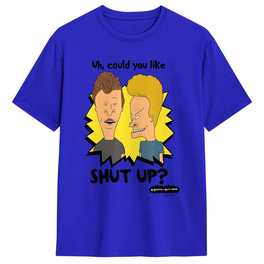 Unique Beavis and ButtHead Shut Up TShirt for Men Round Neck Cotton T Shirts Short Sleeve Tees Classic Tops