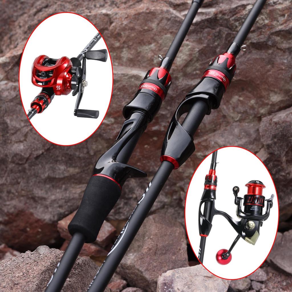SOUGAYILANG Portable 4-section Fishing Rod 2.1M Fishing Rod Carbon Fiber Spinning Fishing Rod Fishing Gear