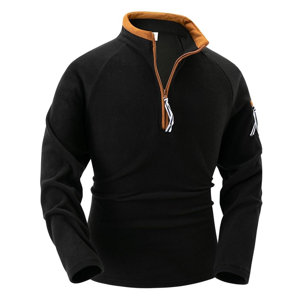 Men's Stand-up Collar Half-zipper Long-sleeved Fleece Top, Arm Trendy Zipper Hoodie Pullover Training Hoodie