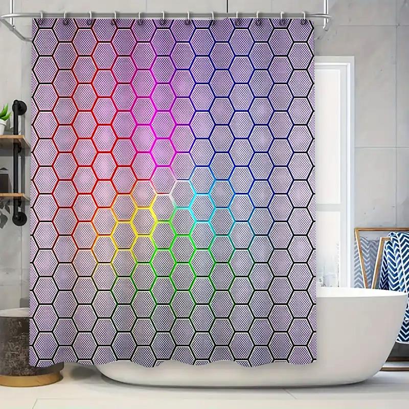 Stylish Rainbow Hexagonal Pattern Shower Curtain - Modern Home Decor for Bathroom Waterproof Durable EasyClean Nordic Minimalist