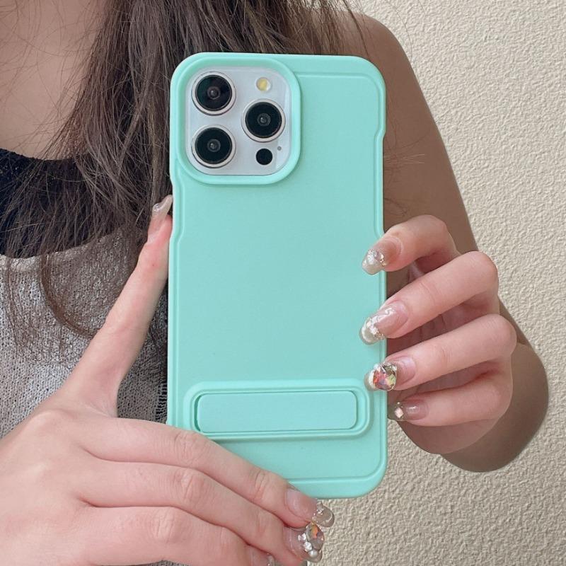 Матовый чехол-подставка из ТПУ, мягкий, подходит для Ip16pm, простой, дофаминовый, Apple 15/14, цветной, макарон, защитный чехол