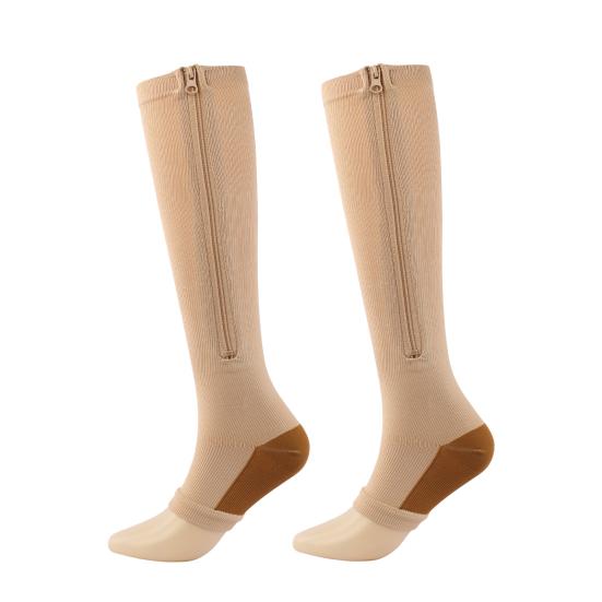 Men Women Knee High Zipper Open Toe Socks Leg Compression Support Stockings